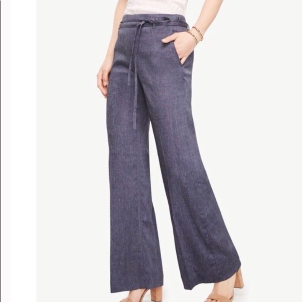 Ann Taylor Linen Blend Portofino Wide Leg Pants 10